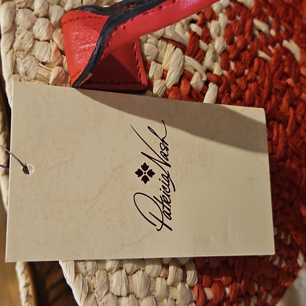 Patricia Nash Calypso Woven Straw/Leather Tote W/Scarf: Passion/Natural - Picture 7 of 11